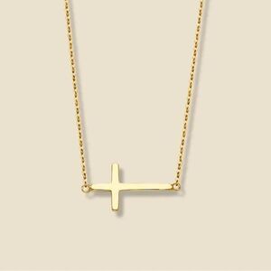 14K Solid Gold Sideways Cross Necklace | A Gift of Devotion and Style |